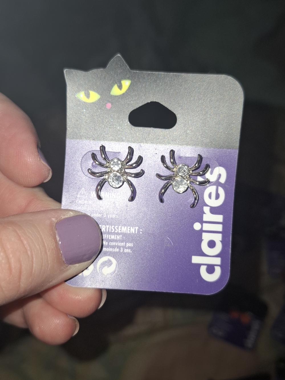 Claire's Silver Spider Stud Earrings with Clear Crystals